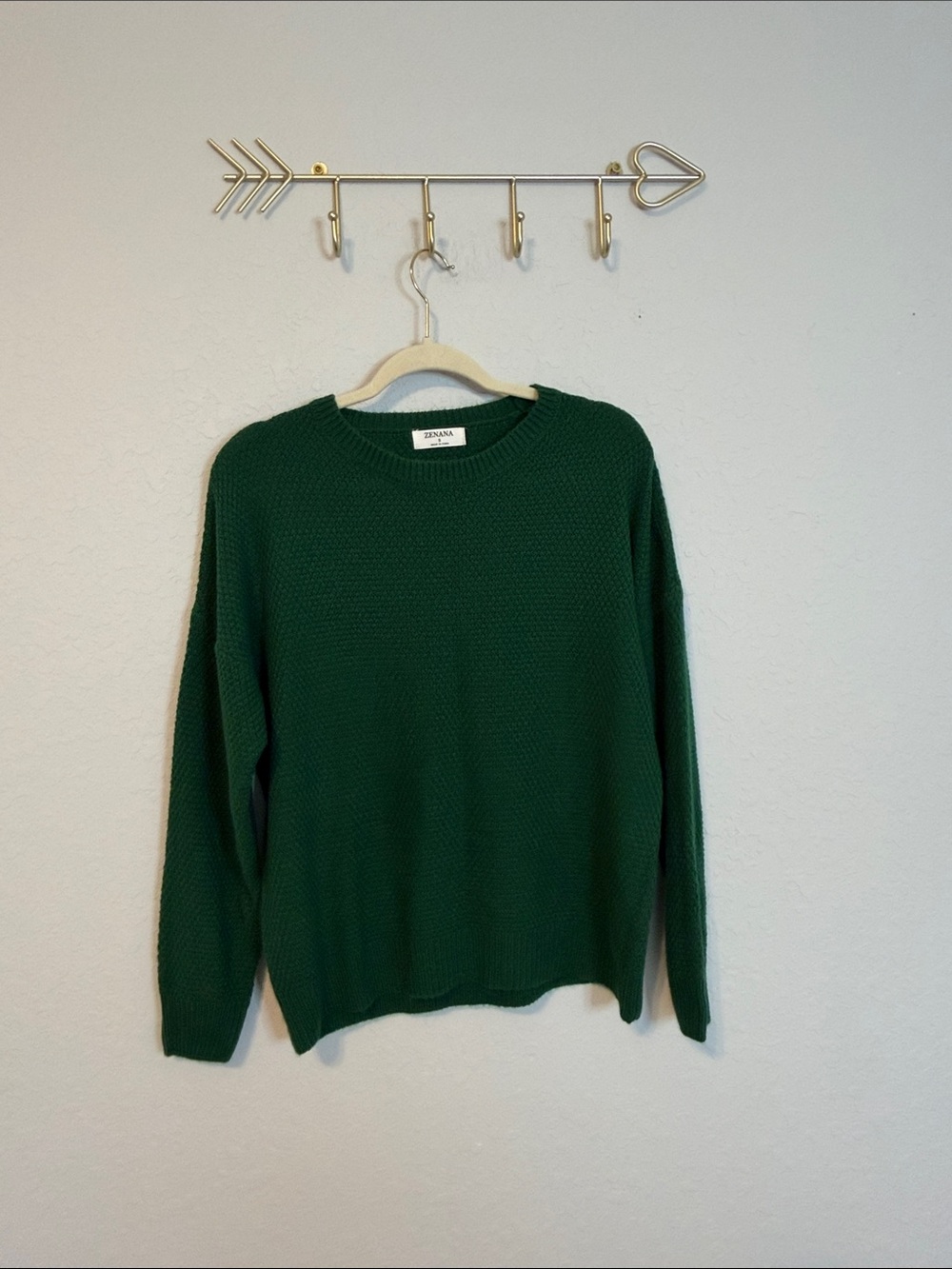 Zenana Green Knit Crewneck Sweater Size Small